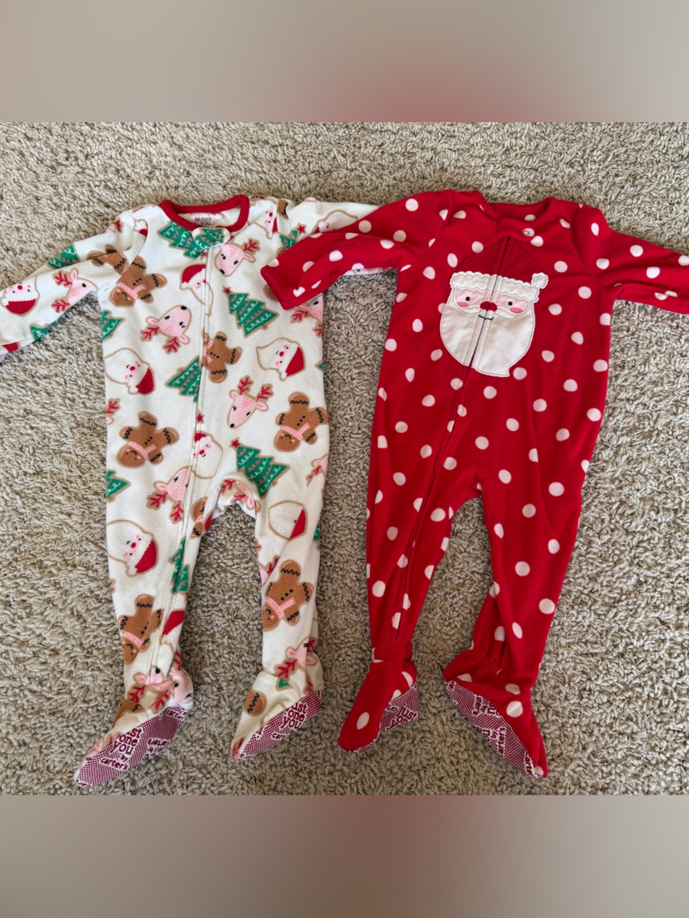 Baby Girls Christmas Holiday Santa & Reindeer Footie Zip Up Pajamas - warm pjs